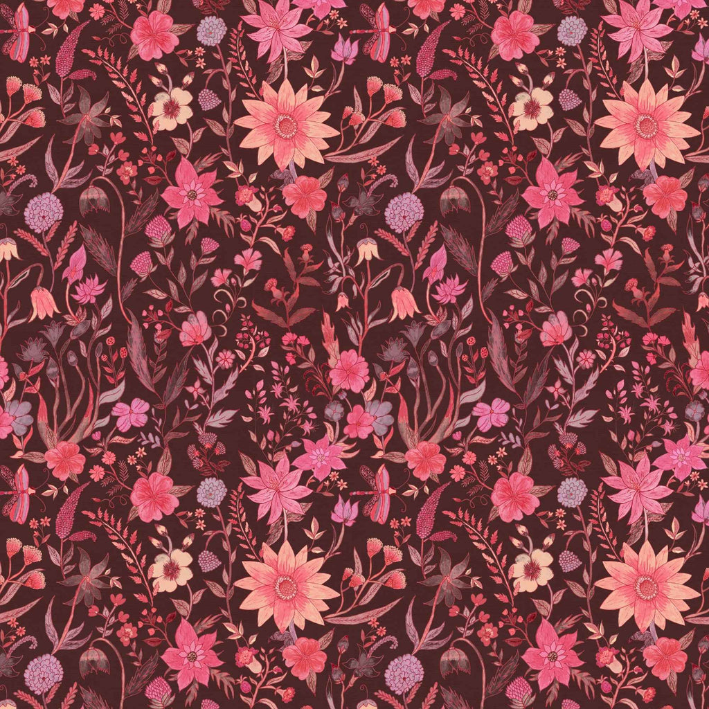 Bloemen behang | Junglee Phool - Wildflowers - Chocolate Cherry