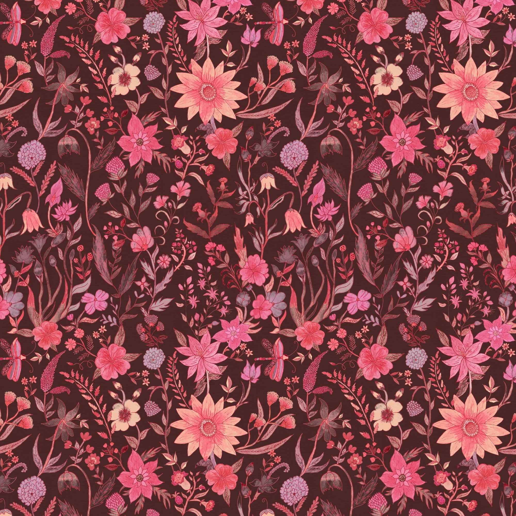 Bloemen behang | Junglee Phool - Wildflowers - Chocolate Cherry